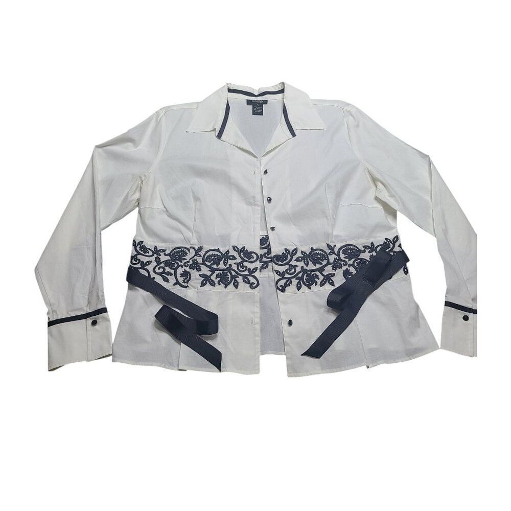 🔥Sale - Peck & Peck Collection White with Black Embroidery Blouse XL - Picture 2 of 11
